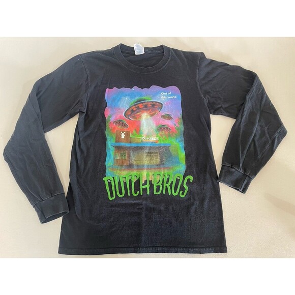 Dutch Bros Alien Out Of This World Long Sleeve Shirt Size Small Unisex Black - Picture 1 of 6